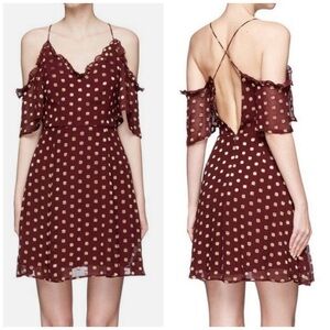 Topshop Red Gold Chiffon Cold Shoulder Mini Skater Party Dress Size 12